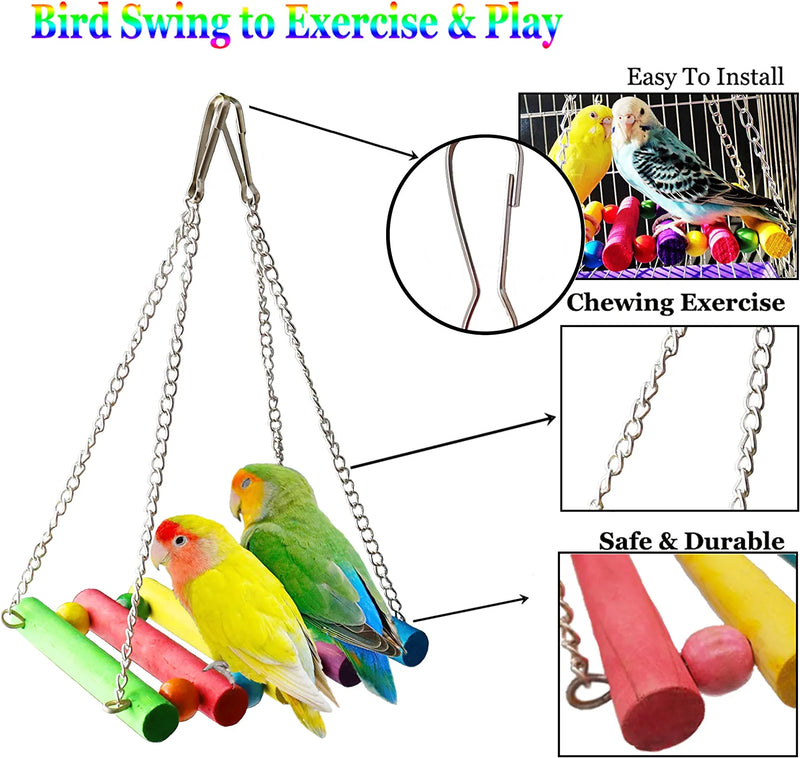 ESRISE 8 Pcs Parakeet Cockatiel Bird Toys, Hanging Bell Pet Bird Cage Hammock Swing Toy Wooden Perch Chewing Toy for Budgerigar, Conures, Love Birds, Finches, Mynah Animals & Pet Supplies > Pet Supplies > Bird Supplies > Bird Toys ESRISE   