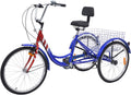 H&ZT Tricycle for Adults, 3 Wheeled Bikes for Adults，Trike Cruiser Bike, W/Large Basket & Maintenance Tools & Shimano Derailleur & Parking Brake Handle Sporting Goods > Outdoor Recreation > Cycling > Bicycles H&ZT c-flag 3-wheel Bike 