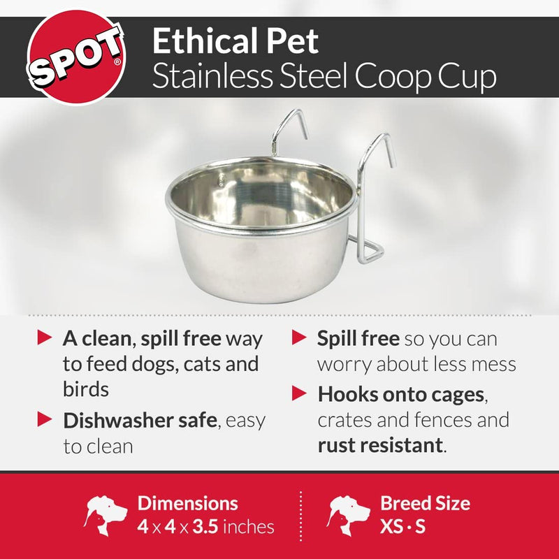 Ethical Pet Stainless Steel Coop Cup, Perfect Dog Bowls for Cages and Crates 10-Ounce Pet Food Bowl, Black, Small (6016) Animals & Pet Supplies > Pet Supplies > Bird Supplies > Bird Cage Accessories > Bird Cage Food & Water Dishes SPOT Ethical Products   