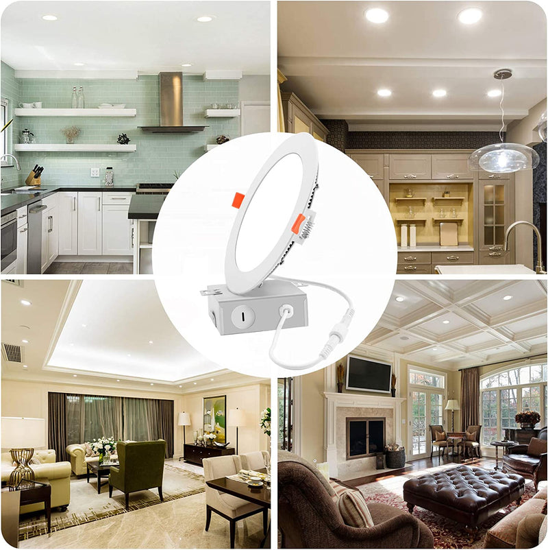 Slim LED Recessed Lighting, 6 Inch with Junction Box, 4000K Cool White Canless Downlight, 12W=110W Eqv, Dimmable LED Ceiling Lights, 850LM, ETL Certified, 6 Pack Home & Garden > Lighting > Flood & Spot Lights YANKON   
