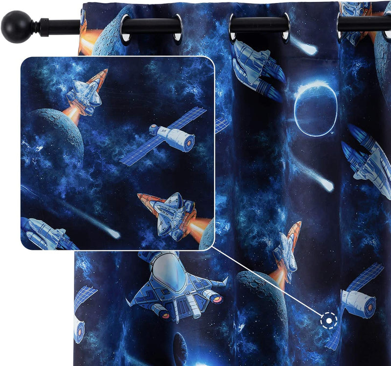 Drewin Blackout Curtains for Kids Room Outer Space Themed Window Curtain Boys Bedroom Darkening Thermal Insulated Drapes 2 Panels Nursery Decor, Dark Blue 52X63 Inches Home & Garden > Decor > Window Treatments > Curtains & Drapes Drewin Outer Space 52"Wx45"L,Pair 