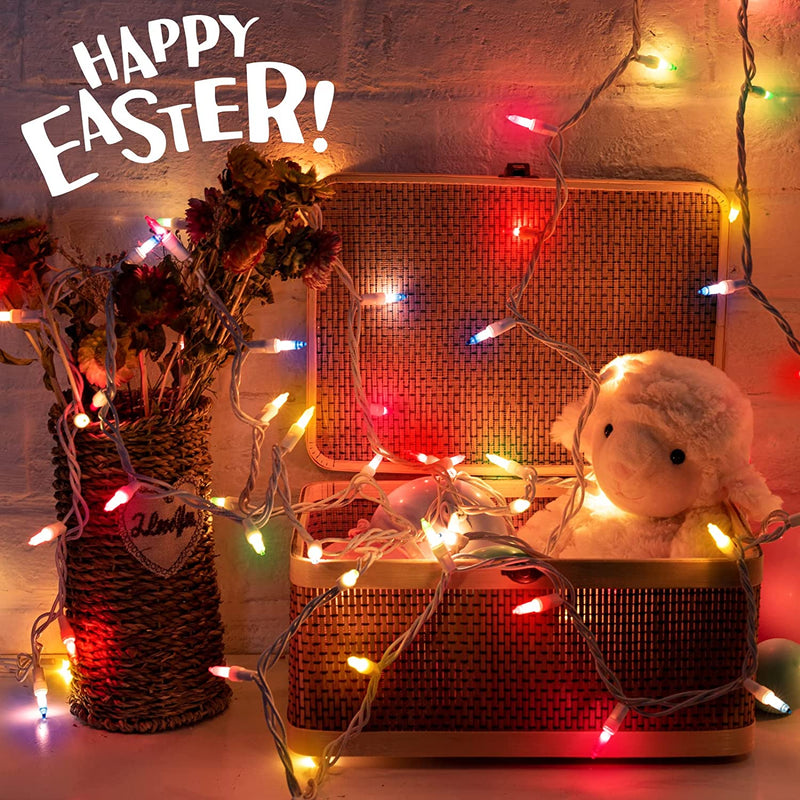 Easter Decorations Mini String Lights - 26.5 Feet 100 Count Mini Light Set on White Wire Plug in End to End Connectable for Indoor Outdoor Party Yard Garden Patio Home Easter Decor, Multicolored Home & Garden > Decor > Seasonal & Holiday Decorations Minetom   