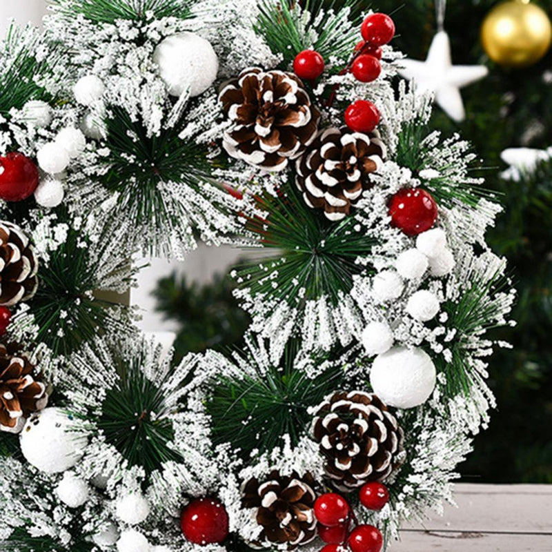Christmas Wreath with Light 12.6" Artificial Wreath with White Pine Needles Pine Cone Red Berry for Christmas Indoor Outdoor Front Door Porch Wall Decoration Xmas Party Supplies (With Led Light) Home & Garden > Decor > Seasonal & Holiday Decorations& Garden > Decor > Seasonal & Holiday Decorations Karlsitek   