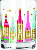 Slant Collections Holiday Double Old Fashioned Cocktail Glass, 12-Ounce, Retro Bottles