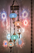DEMMEX Swag Plug in Light, Turkish Moroccan Colorful Mosaic Wall Plug in Ceiling Hanging Light Chandelier Lighting with 15Feet Chain Cord & Plug, 5 Big Shades (Multi) Home & Garden > Lighting > Lighting Fixtures > Chandeliers DEMMEX Multicolor  