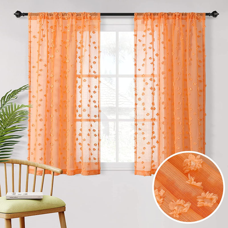 MYSKY HOME Pink Pom Pom Sheer Curtains for Bedroom Light Filtering Semi-Sheer Curtains for Nursery Girls Kids Room Rod Pocket Boho Voile Window Draperies Pink 38 X 45 Inch 2 Panels Home & Garden > Decor > Window Treatments > Curtains & Drapes MYSKY HOME Orange 54W x 63L 