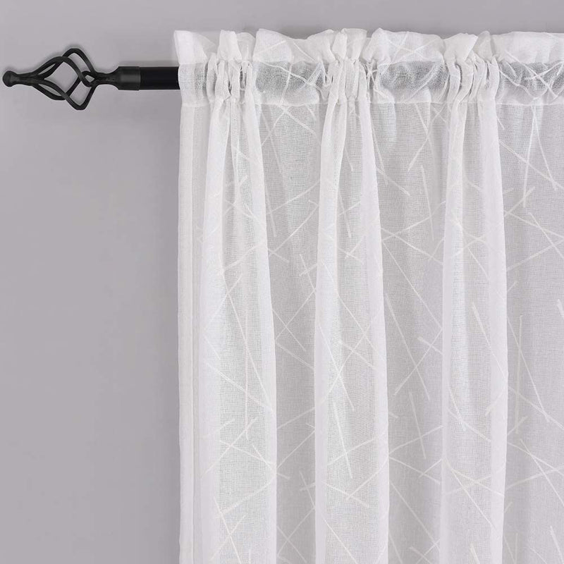 Embroidery Blue Sheer Curtains 84 Inches Long, Geometric Rod Pocket Sheer Drapes for Living Room, Bedroom, 2 Panels, 52"X84", Semi Voile Window Treatments for Yard, Patio, Villa, Parlor. Home & Garden > Decor > Window Treatments > Curtains & Drapes MYSTIC-HOME White 52"Wx45"L 