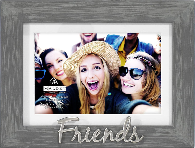 Malden International Designs 4X6 or 5X7 Friends Distressed Expressions Picture Frame Silver Finish Friends Word Attachment Gray Textured Wood Grain Finish MDF Frame White Beveled Mat Home & Garden > Decor > Picture Frames Malden International Designs   