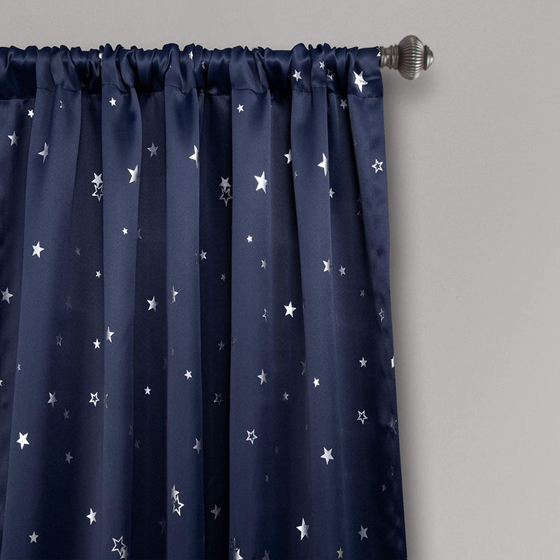 Lush Decor Room Darkening, Energy Efficient (Pair), 84” X 52”, Navy Star Blackout Curtains-Window Panel Set, L