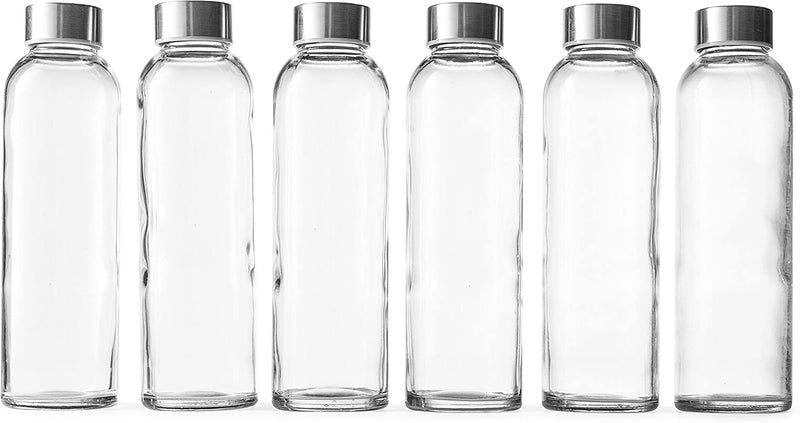 Epica Clear Glass Bottles with Lids | Natural BPA Free Eco Friendly, Reusable Refillable Water Bottles for Juicing | Wide Mouth Liquid Storage Containers for Refrigerator, 18 Oz Water Bottle Set of 6 Home & Garden > Decor > Decorative Jars EPICA   