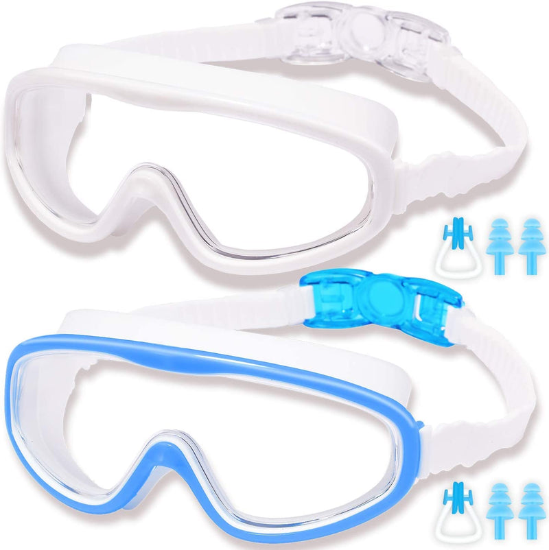 Easyoung 2-Pack Kids Swim Goggles, Wide Vision Swim Goggles for Child from 3-15 Sporting Goods > Outdoor Recreation > Boating & Water Sports > Swimming > Swim Goggles & Masks EasYoung 05.sky Blue With White + White  