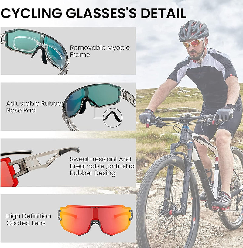 Sports Glasses Cycling Glasses for Men Women Unisex Sunglasses Windproof Eyewear with 3 Interchangeable Lens Bike Fishing Sporting Goods > Outdoor Recreation > Cycling > Cycling Apparel & Accessories M-SHENG   