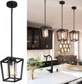 Sglfarmty 1 Pack Pendant Lighting for Kitchen Island, Cage Hanging Light Fixtures, Black Pendant Lights with Durable Glass Shade for Dining Room & Kitchen,Black