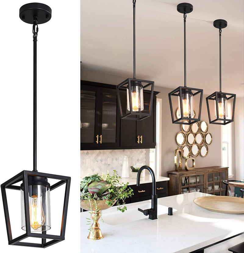Sglfarmty 1 Pack Pendant Lighting for Kitchen Island, Cage Hanging Light Fixtures, Black Pendant Lights with Durable Glass Shade for Dining Room & Kitchen,Black Home & Garden > Lighting > Lighting Fixtures SGLfarmty Black Lights  