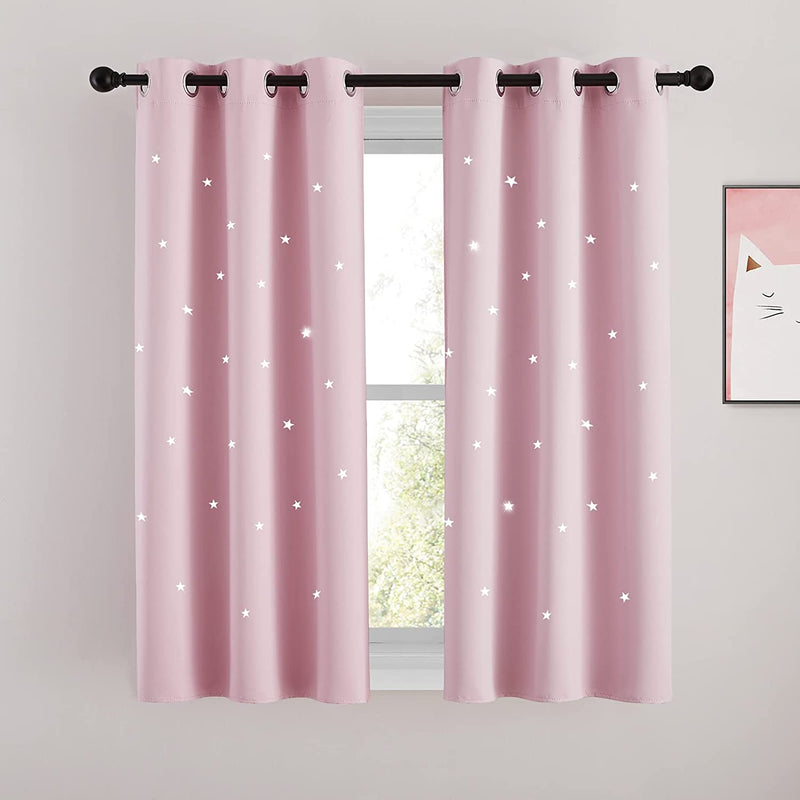 NICETOWN Magic Starry Window Drapes - Laser Cutting Stars Nap Time Blackout Window Curtains for Children'S Room, Nursery, Themed Home, Space-Lovers Decor (W42 X L63 Inches, 2 Pack, Black) Home & Garden > Decor > Window Treatments > Curtains & Drapes NICETOWN Baby Pink W34 x L54 