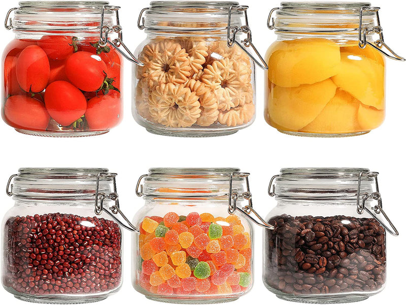 Comsaf Airtight Glass Canister Set of 6 with Lids 17Oz Food Storage Jar round - Storage Container with Clear Preserving Seal Wire Clip Fastening for Kitchen Canning Cereal,Pasta,Sugar,Beans,Spice Home & Garden > Decor > Decorative Jars ComSaf 25oz-Square  