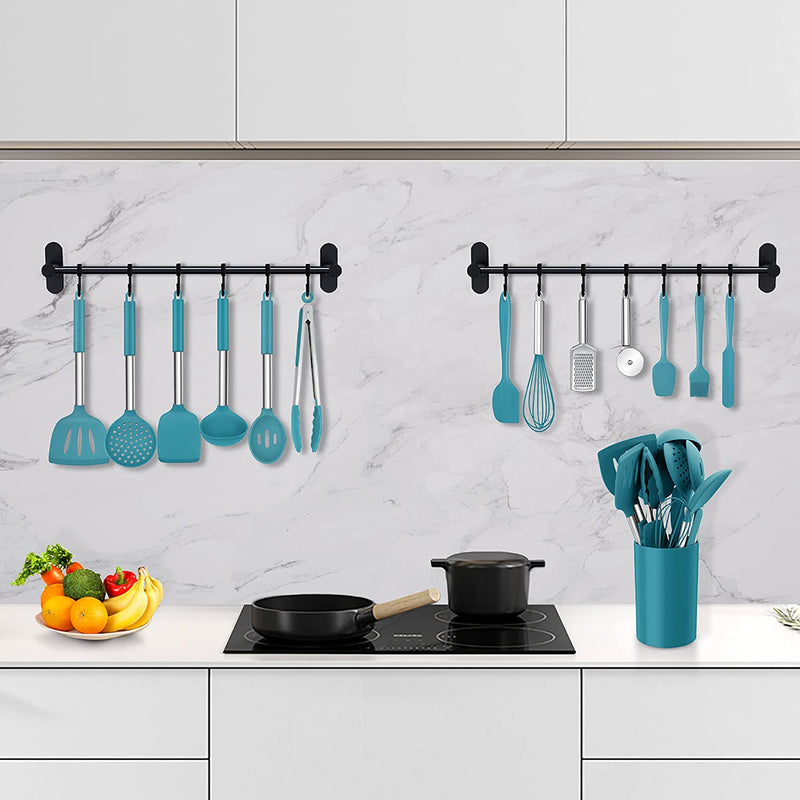 Homikit 17 Pieces Silicone Kitchen Utensils with Holder, Blue Cooking Utensils Sets Stainless Steel Handle, Nonstick Kitchen Tools Include Spatula Spoons Turner Pizza Cutter, Heat Resistant Home & Garden > Kitchen & Dining > Kitchen Tools & Utensils Homikit   