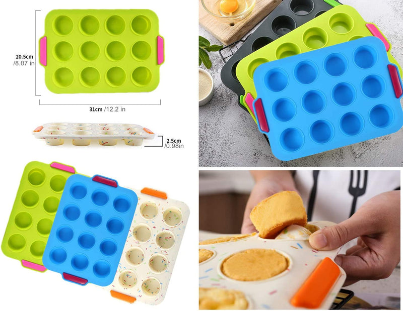 Keepingcoox Basic 4 Pcs Nonstick Bakeware Set - Silicone Mini Baguette Baking Tray, Muffin Tray, Loaf Pan, round Mould - Silicone Value Baking Trays Set
