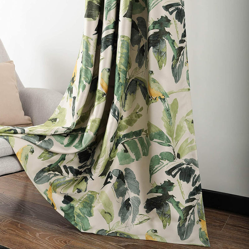 Leeva Blackout Curtains for Bedroom, Vivid Leaves Print Thermal Insulated Window Treatment Room Darkening Curtain Drapes for Living Room Studio, 2 Panels, 52X96, Green Home & Garden > Decor > Window Treatments > Curtains & Drapes Leeva A5 52x63 