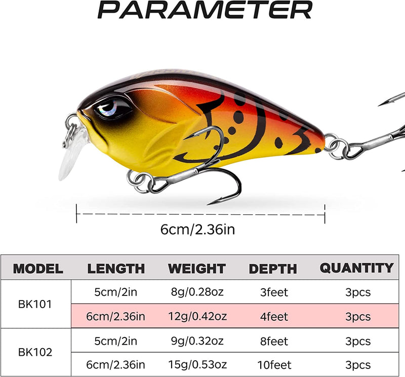 Basskiller Crankbaits Bass Lures 2.36In, Square Bill Crankbait, Bass Fishing Lure, Floating Erratic Action Muskie Fishing Lures，3D Eyes Fishing Gear Trout Lure for Shallow Water，Freshwater，Saltwater Sporting Goods > Outdoor Recreation > Fishing > Fishing Tackle > Fishing Baits & Lures Basskiller   