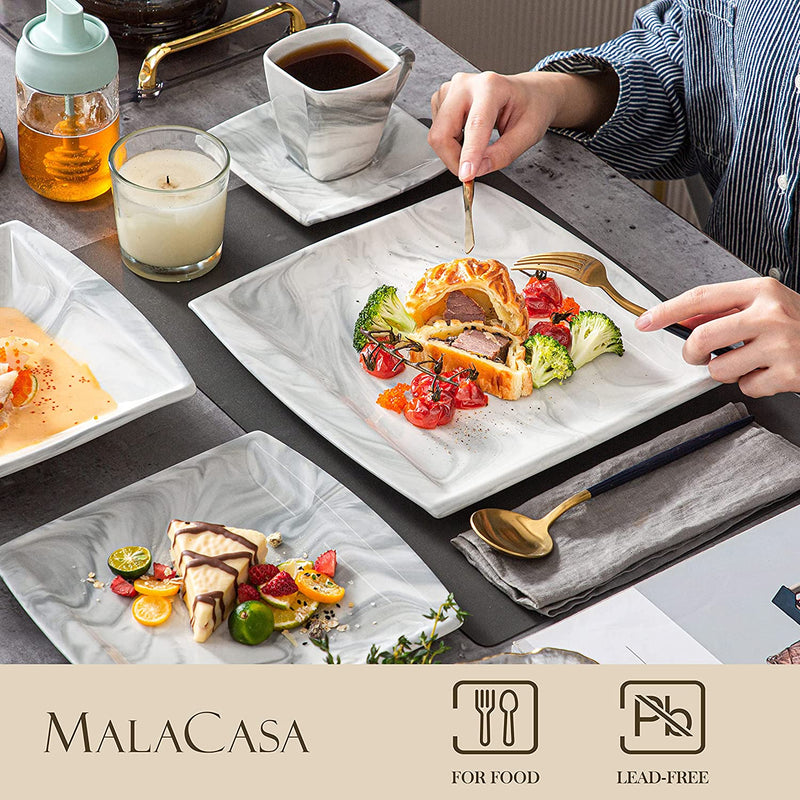 MALACASA Square Dinnerware Sets, 30 Piece Marble Grey Dish Set for 6, Porcelain Dishes Dinner Set with Plates and Bowls, Cups and Saucers, Dinnerware Plate Set Microwave Safe, Series Blance Home & Garden > Kitchen & Dining > Tableware > Dinnerware MALACASA   