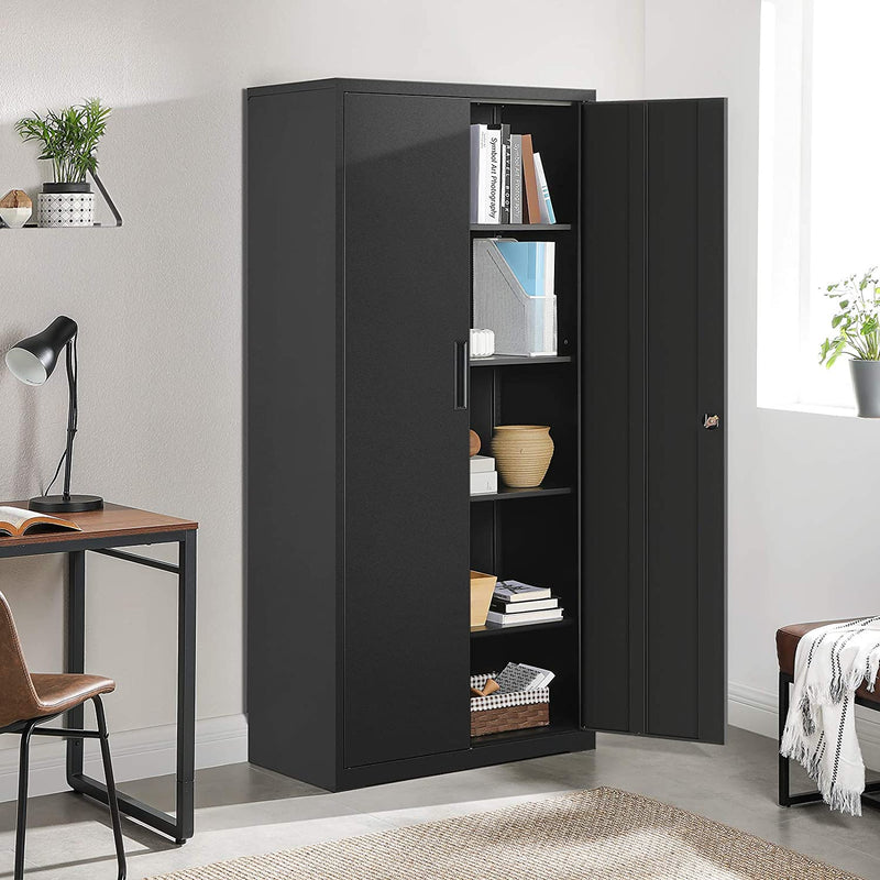SONGMICS Garage Cabinet, Metal Storage Cabinet with Doors and Shelves, Office Cabinet for Home Office, Garage and Utility Room Black UOMC015B01 Home & Garden > Household Supplies > Storage & Organization SONGMICS   