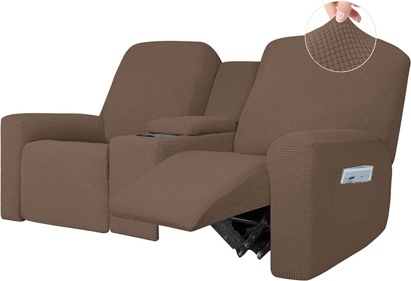 Easy-Going 1 Piece Stretch Reclining Loveseat with Middle Console Slipcover, 2 Seater Loveseat Recliner Cover with Cup Holder and Storage, Recliner Couch Sofa Cover, Furniture Protector Black Home & Garden > Decor > Chair & Sofa Cushions Easy-Going Brown  
