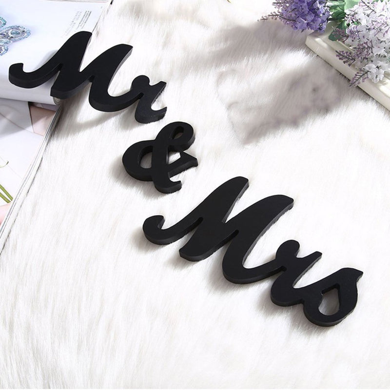Mr and Mrs Sign for Wedding Table Decor Large Wooden Letters Anniversary Party Valentine'S Day Letter Ornaments Wooden Table Decoration Wedding Reception Sign 1 Set Black Home & Garden > Decor > Seasonal & Holiday Decorations Fly Sunton   