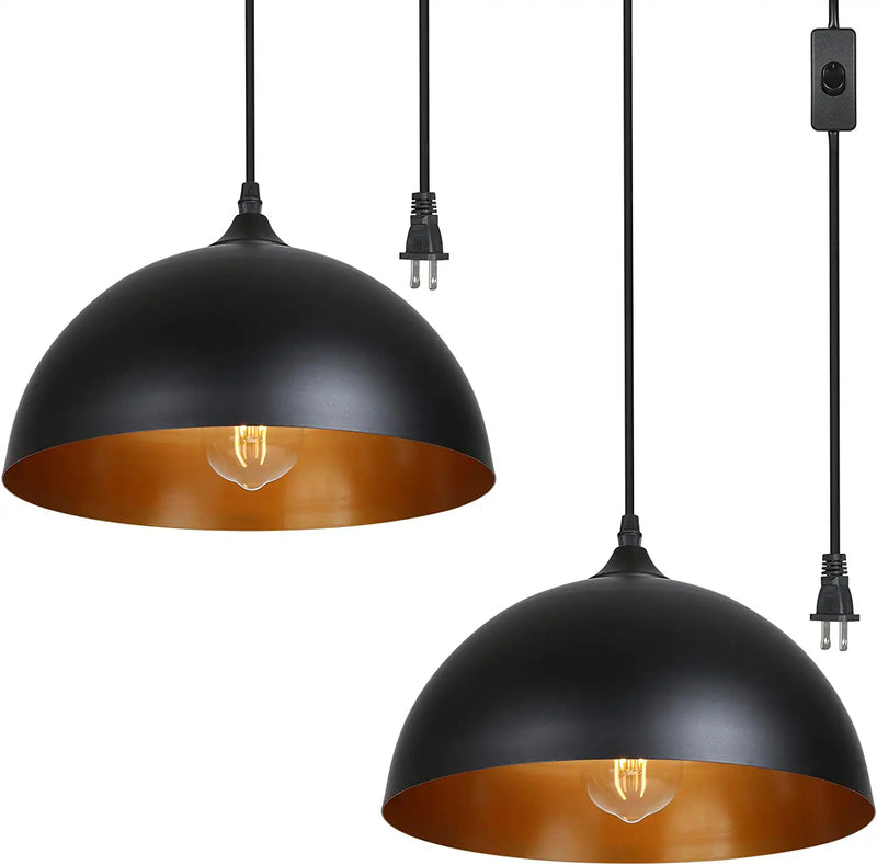 Tomshine Plug in Pendant Light, Metal Dome Hanging Pendant Light 2 Pack with 15FT Plug in Cord, On/Off Switch, for E26 Bulbs, Black Barn Pendant Light for Farmhouse Kitchen, Dining, Bedroom 2 Pack Home & Garden > Lighting > Lighting Fixtures Tomshine   