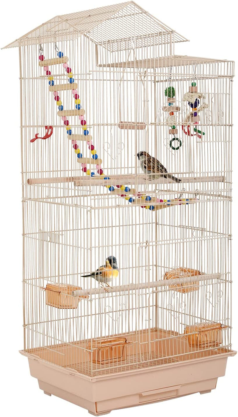 HCY, Bird Cage, Parrot Cage 39 Inch Parakeet Cage Accessories with Bird Stand Medium Roof Top Large Flight Cage for Small Cockatiel Canary Parakeet Conure Finches Budgie Lovebirds Pet Toy Animals & Pet Supplies > Pet Supplies > Bird Supplies > Bird Cages & Stands HCY Almond  