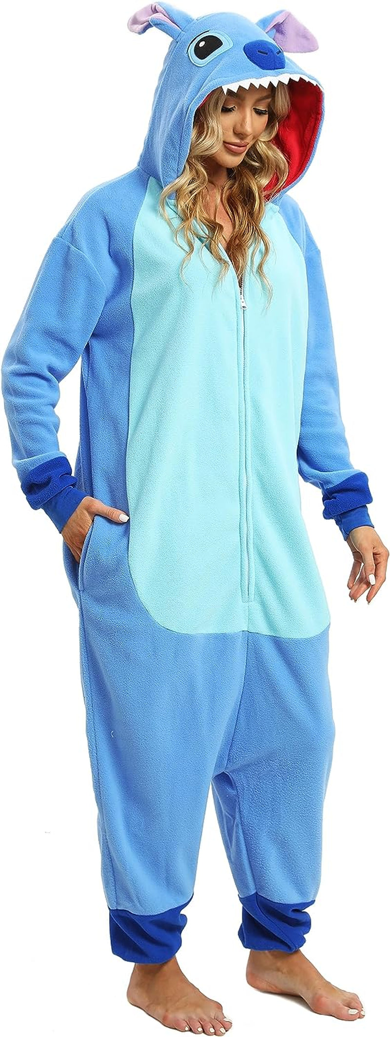 Wishliker Unisex Adult Cow Onesie Costume Halloween Cosplay Animal Pajamas One Piece  Wishliker Zipper Blue Stitch Large 