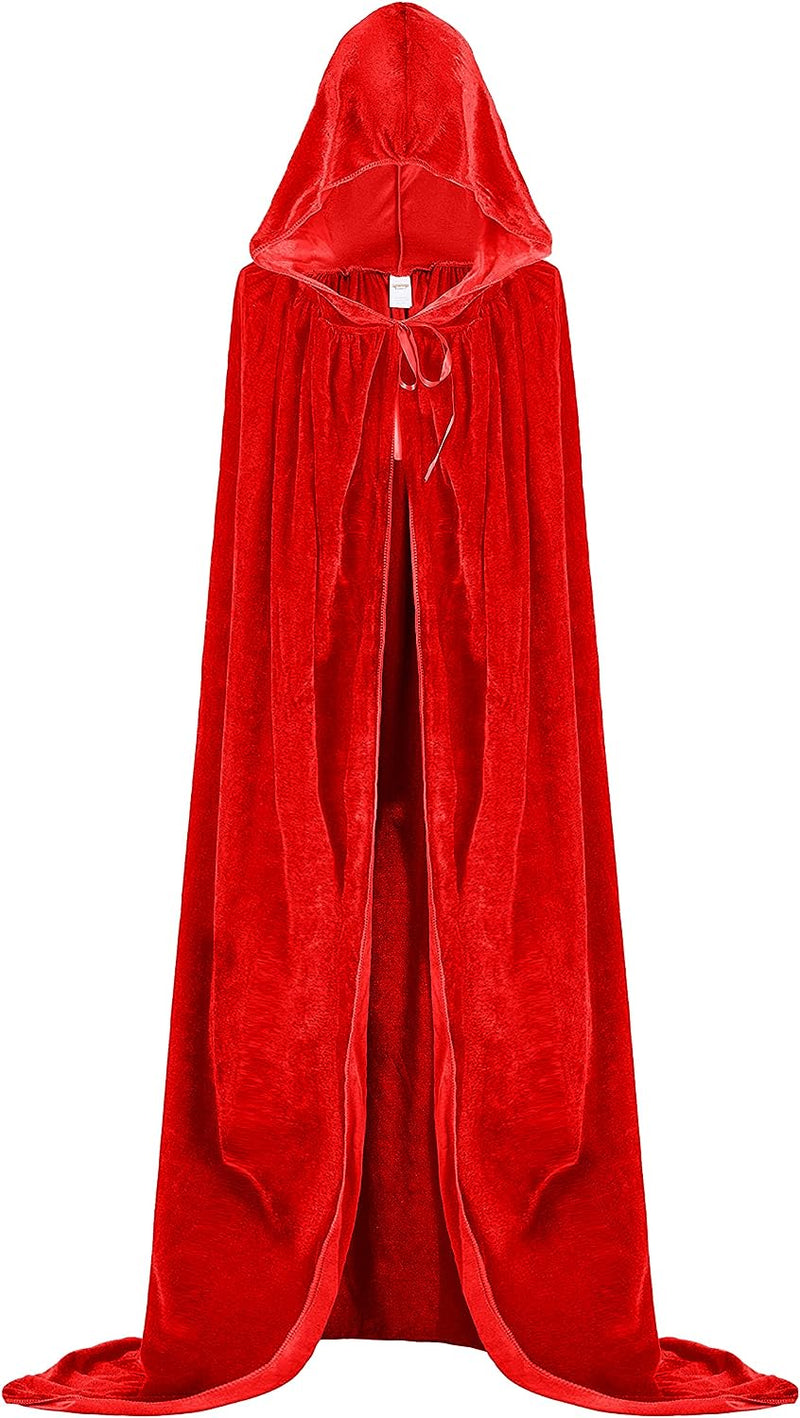 Spooktacular Creations Long Hooded Cloak Velvet Cloak Halloween Women Witch Cape Costume Accessory  Spooktacular Creations Red  