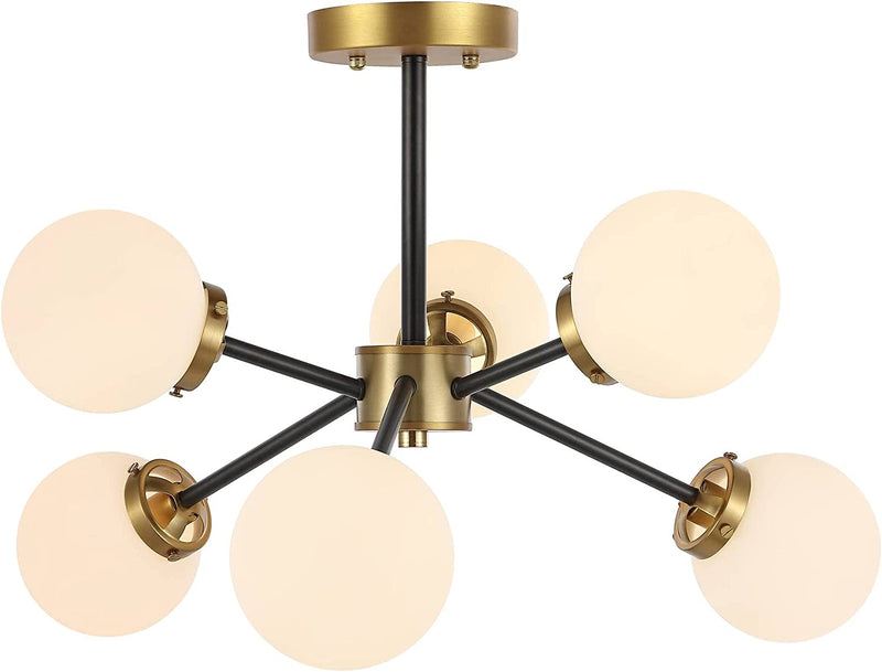 WINGBO 6-Light Modern Chandelier, Sputnik Pedant Light Fixture with Large Opal White Glass Globe Shade for Flat and Slop Ceiling, Height Adjustable for Kitchen Living Room Dining Room Bedroom, Gold Home & Garden > Lighting > Lighting Fixtures > Chandeliers WINGBO   