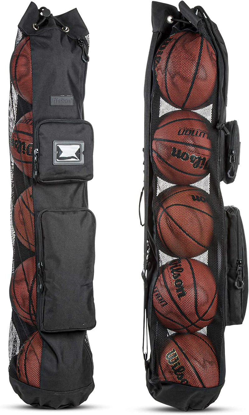Fitdom Heavy Duty XL Basketball Mesh Equipment Ball Bag W/ Shoulder Strap Design for Coach with 2 Front Pockets for Coaching & Sport Accessories. This Team Tube Carrier Can Store up to 5 Basketballs