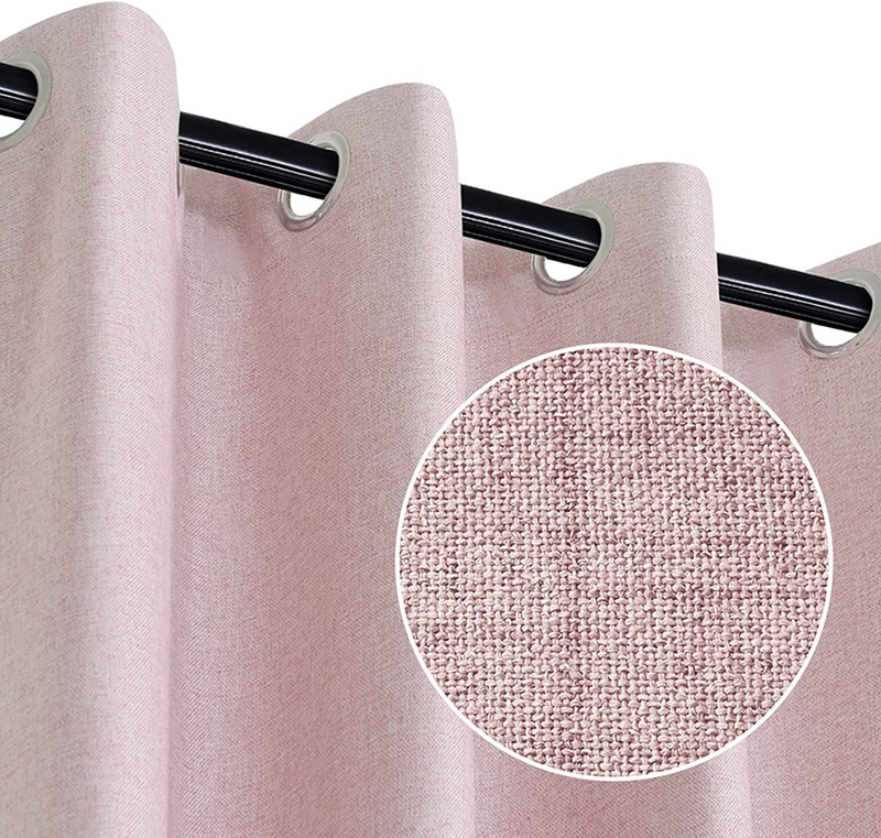 ROSE HOME FASHION Blackout Curtains for Bedroom, Primitive Linen Look, 100% Blackout Curtains Linen Blackout Curtains, Grommet Curtains for Living Room, Burlap Curtains-2 Panels (50X84 Pink)