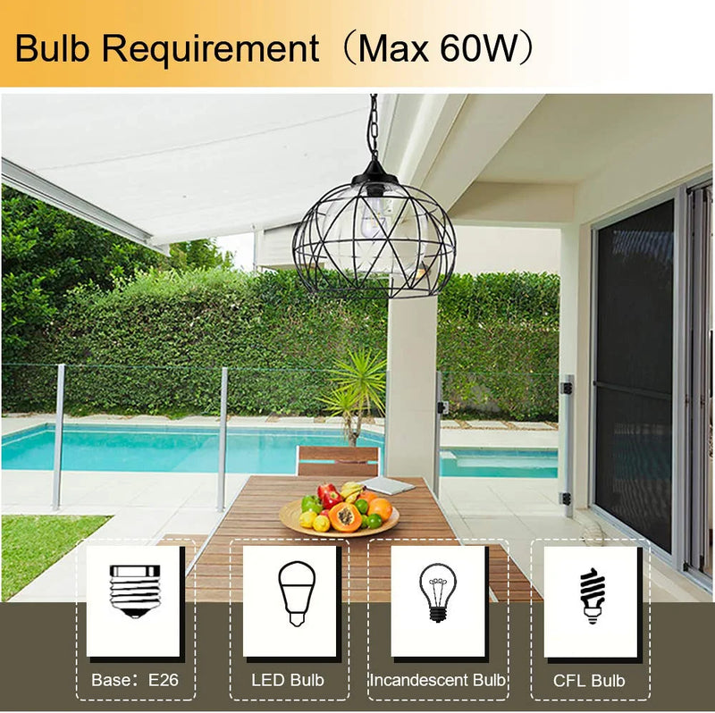 Wellmet 1-Light Hanging Lights,14.5 Inch Outdoor Chandelier Black Cage Pendant Lighting with Glass Shades,Porch Gazebo Barn Light Fixture Perfect for Dining Room,Bar,Aisle,Hallway,Entryway,Foyer Home & Garden > Lighting > Lighting Fixtures Wellmet   