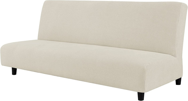 CHUN YI Stretch Armless Sofa Slipcover Elastic Fitted Full Folding Futon Cover without Armrests with Elastic Bottom for Kids, Removable Machine Washable Furniture Sofa for Futon Couch (Sand) Home & Garden > Decor > Chair & Sofa Cushions CHUN YI Ivory White  
