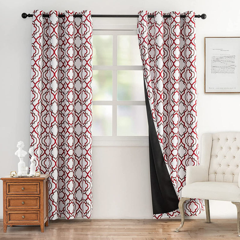 Reepow Grey Blackout Curtains 84 Inch Length for Bedroom Living Room, Soft Heavy Weight Moroccan Full Blackout Grommet Window Drapes Set of 2 Panels, 52" W X 84" L Home & Garden > Decor > Window Treatments > Curtains & Drapes Reepow True Red and Taupe 52"×95"×2 Panels 