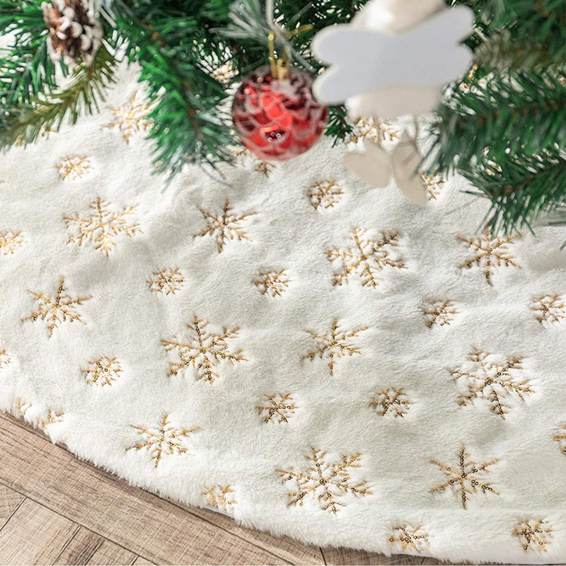 Doingart White Snowflake Plush Christmas Tree Skirt, 48" X 48" X 1"