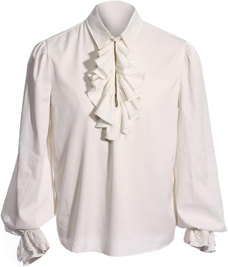 Bbalizko Mens Pirate Shirt Vampire Renaissance Victorian Steampunk Gothic Ruffled Medieval Halloween Costume Clothing  Bbalizko White X-Large 