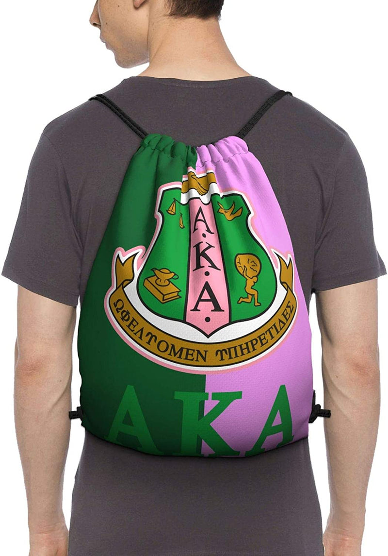 GGLL Womens AKA Beach Bag Pink-Green Drawstring Backpack Water Resistant String Bag Sorority Sports Sackpack Gym Sack for Women, One Size