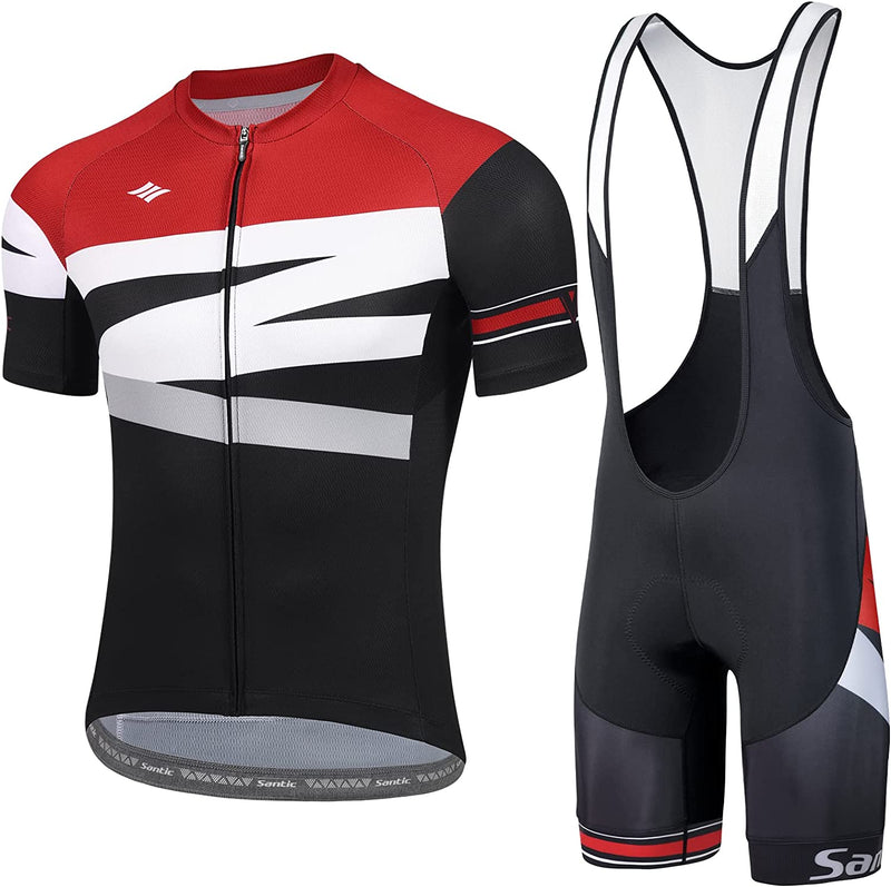 Santic Men'S Cycling Jersey Set Bib Shorts 4D Padded Short Sleeve Outfits Set Quick-Dry Sporting Goods > Outdoor Recreation > Cycling > Cycling Apparel & Accessories SANTIC(QUANZHOU) SPORTS CO.,LTD. Red-146 Large 