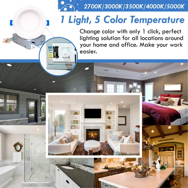 Mw 4 Inch Canless 5 Selectable Color Temperature Ultra-Slim Baffle round LED Downlight with Junction Box, 2700/3000/3500/4000/5000K, Dimmable, 650LM, Energy Star Home & Garden > Lighting > Flood & Spot Lights MW LIGHTING   