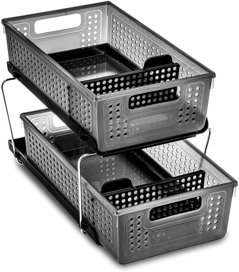 Madesmart 2-Tier Organizer, Multi-Purpose Slide-Out Storage Baskets with Handles and Dividers, Frost Home & Garden > Household Supplies > Storage & Organization madesmart Carbon Original Pack of 1