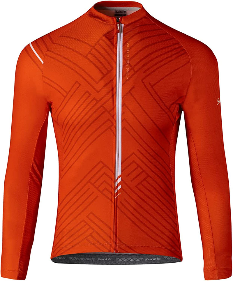 Santic Cycling Jersey Men'S Long Sleeve Bike Reflective Full Zip Bicycle Shirts with Pockets