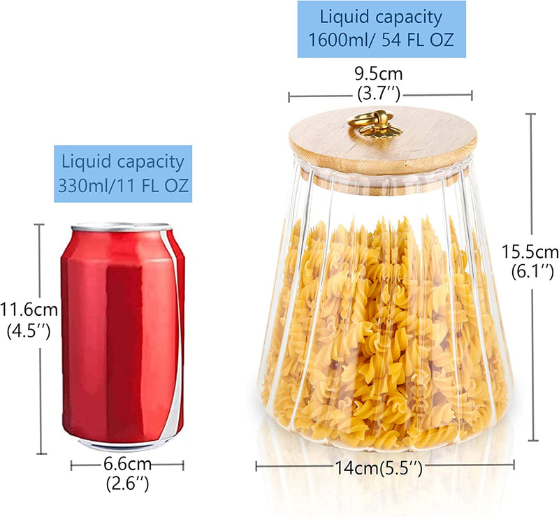 Glass Coffee Nuts Canister Airtight Storage Jar Petal Decorative Container with Bamboo Lid Metal Handle Easy to Grasp 1600Ml, 54 FL OZ (Large Conical) Home & Garden > Decor > Decorative Jars FANTESTICRYAN   