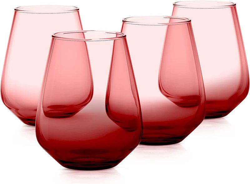 Rakle Stemless Wine Glasses – Set of 4 Red Colored Wine Glasses – 14.3Oz Colorful Wine Glasses – Lead-Free Premium Glass – Stemless Drinking Glasses for Cocktails, Wine, Bar Drinks Home & Garden > Kitchen & Dining > Tableware > Drinkware RAKLE Red Gradient  