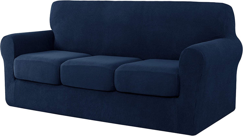 Ouka Slipcover with 3-Piece Separate Cushion Cover, High Stretch Couch Cover, Soft Protector for Sofa with Separate Cushions(Large,Ivory White) Home & Garden > Decor > Chair & Sofa Cushions Ouka Navy Large 
