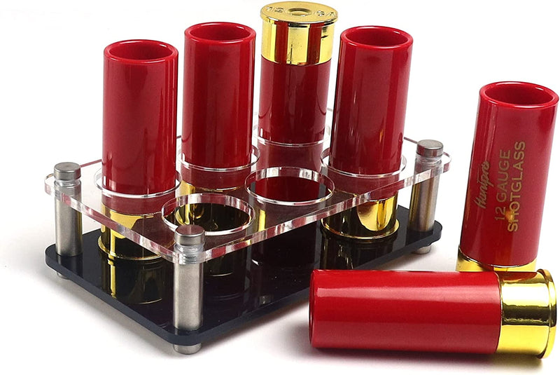 HUNTPRO 12 Gauge Shotgun Shell Shot Glass Set of 6 Multi Color Shot Glasses with Acrylic Tray Holder Gift Box Blessing Cards, Cool Novelty Funny Gift Set Bar Party Decoration for Men Hunter Shooter Home & Garden > Kitchen & Dining > Barware HUNTPAL 6 Red 2x3 Tray 