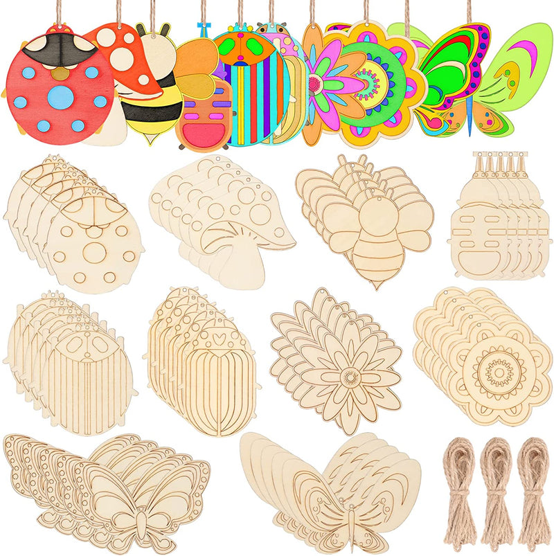 36 Pieces Summer Wood Hanging Ornaments Beach Wooden Slices with String Holiday Hawaiian Party Decorations Tropical Painted Themed Luau Party Supplies  Terrific-Young D-60Pcs Mix Shaped  